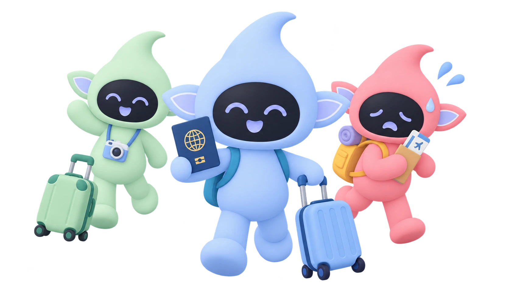 Three TimeWarp agents traveling together with passports and luggage